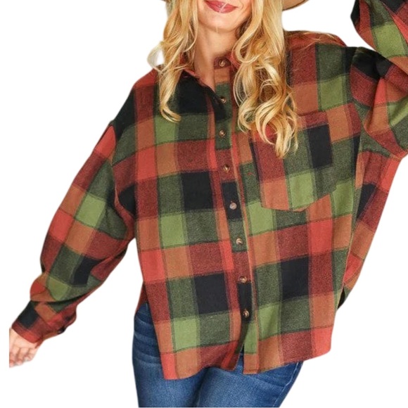 Plaid Button-Up Shirt - Green and Red - Picture 5 of 6